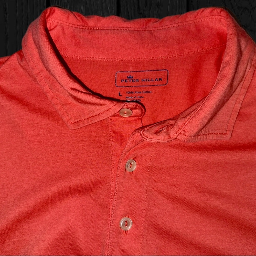 Peter Millar Polo Shirt Solid Aqua MF20K80CS (Orange) Cotton Men''s Size - Large - Picture 6 of 10